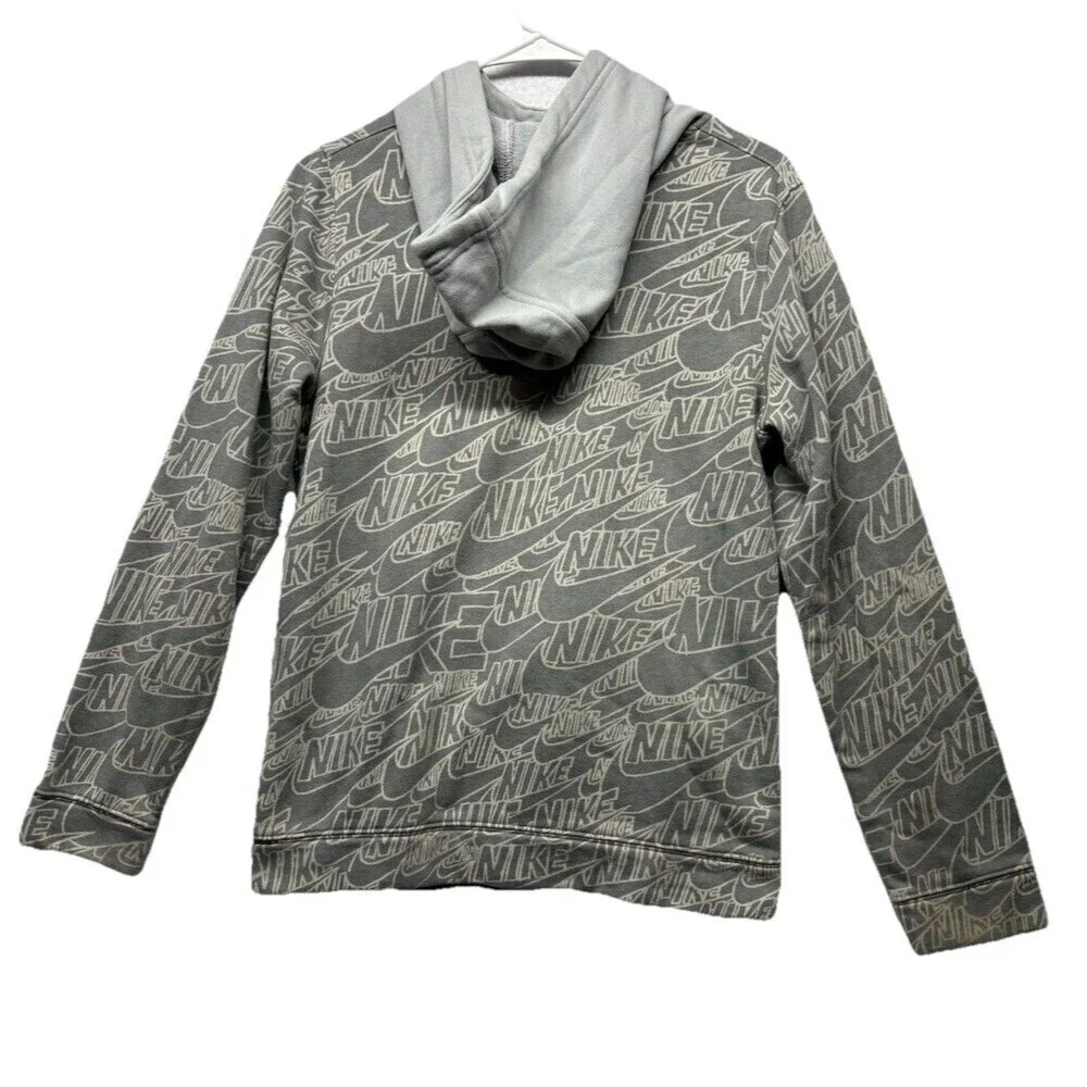 Nike Hoodie Boys XL Gray All Over Print AOP Zip Pocket Pullover Sweatshirt